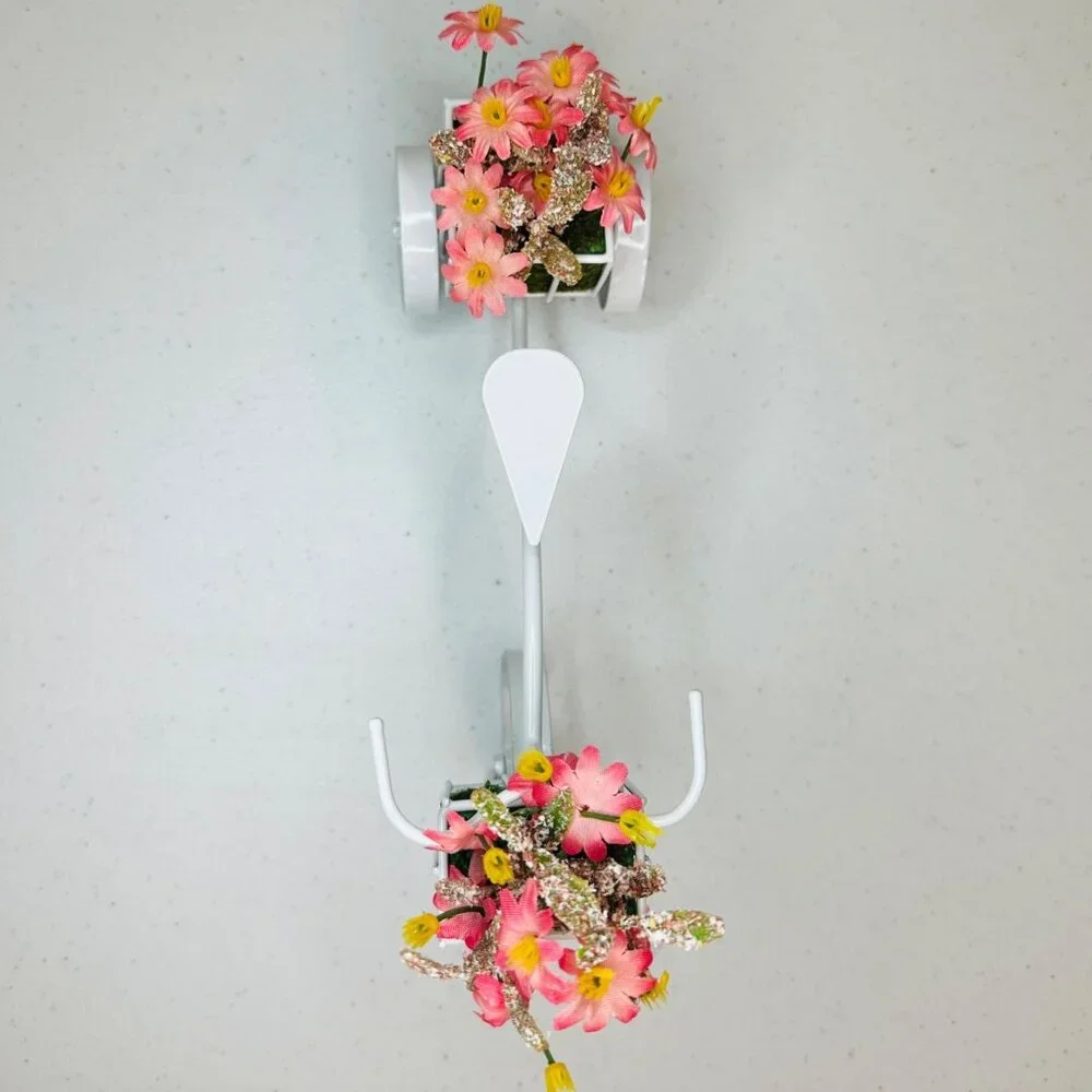 Floral Bicycle decoration flowers in baskets spinning front wheel Spring decor